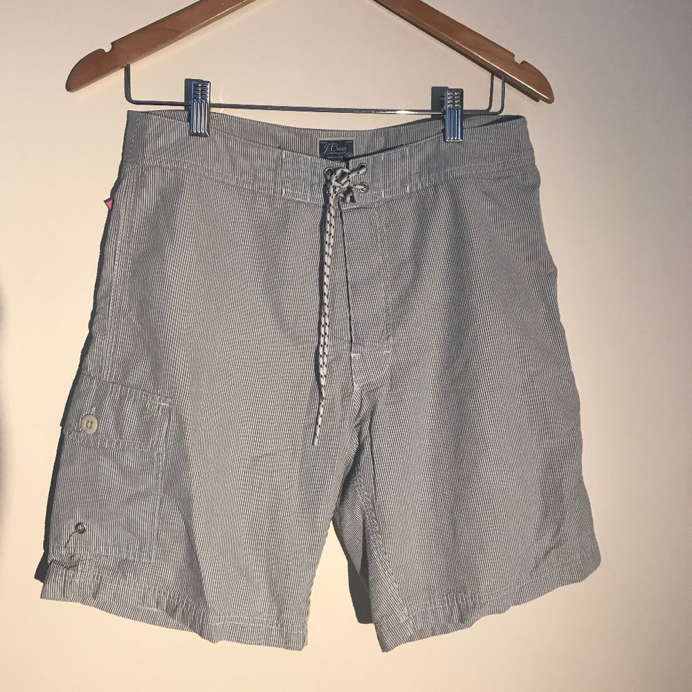 J Crew Swim Shorts Men's White Striped Cotton Seer